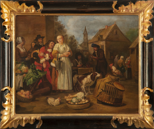 ESCUELA HOLANDESA, H. 1800Escena de mercado en una aldea