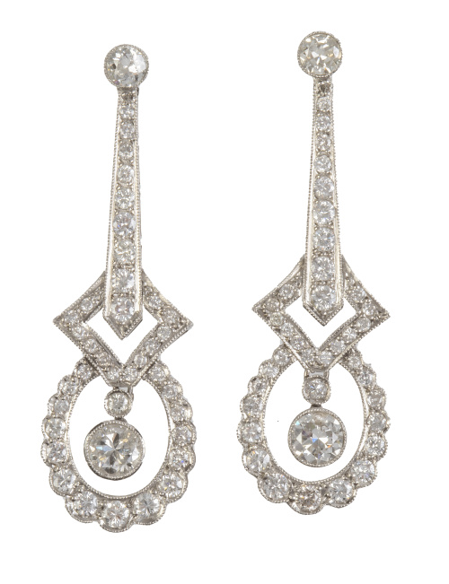 Pendientes largos de brillantes años 50 con barra de brilla