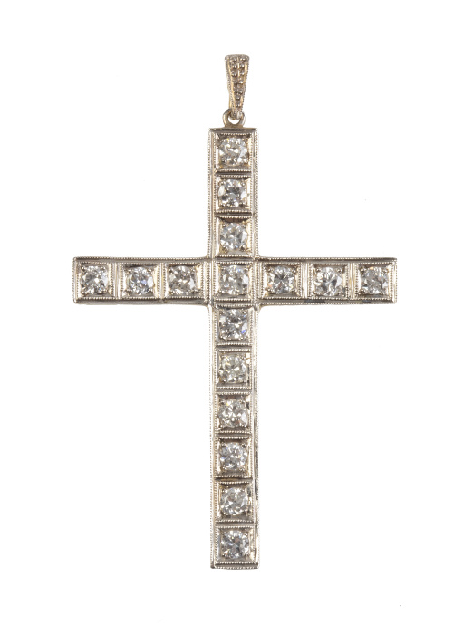 Broche-colgante de pp. S. XX con diseño de cruz de brillant