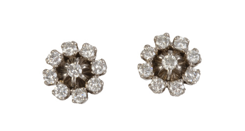 Pendientes rosetón de brillantes en torno a brillante centr