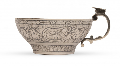 Catavinos de plata con decoración grabada. Con marcas.Tur