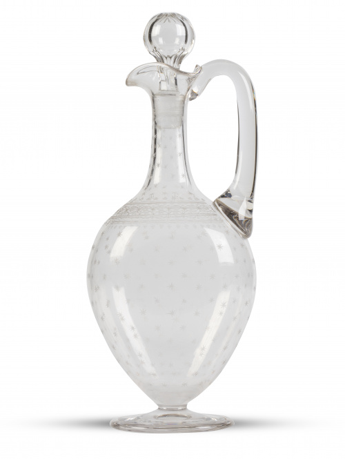 Decantador de cristal con decoración grabada al ácido con e