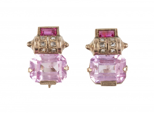 Pendientes chevalier con rosas de Francia y plata dorada