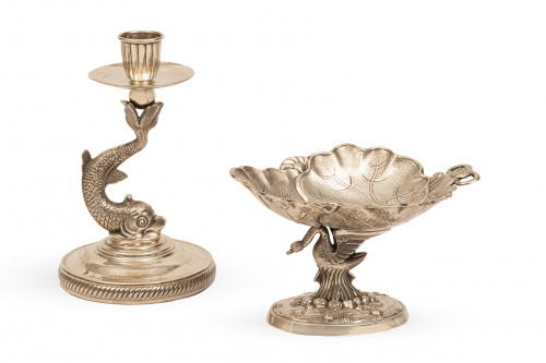 Lote de dos piezas de plata de ley 915: candelero de plata 