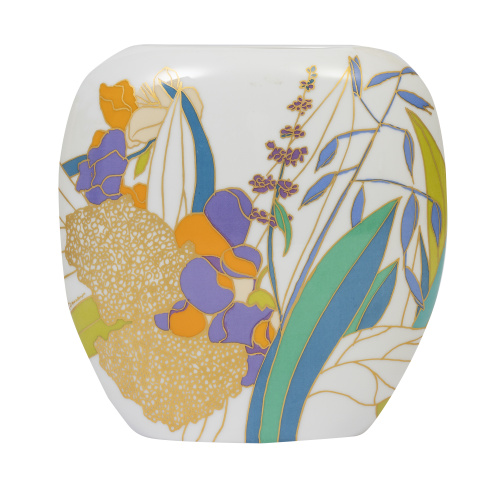 Jarrón de porcelana esmaltada con decoración floral.Roshe