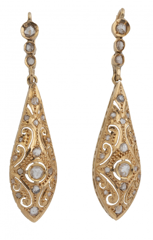 Pendientes largos de diamantes S.XIX con diseño de lágrima 