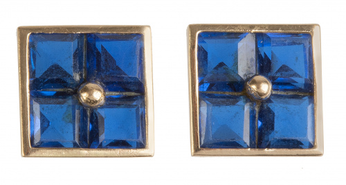Pendientes cuadrados con zafiros sintéticos talla carré