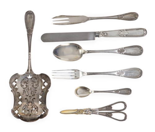 Cubertería de plata ley 916 con iniciales. Con marcas.Mat