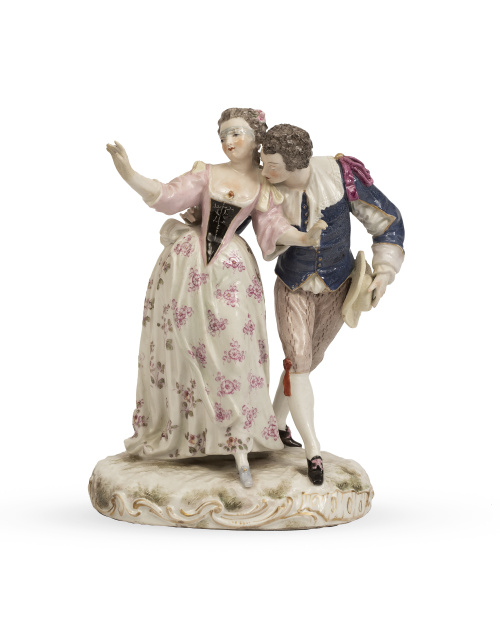 Escena galante de porcelana esmaltada.Samson, Francia, S.