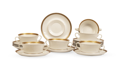 Juego de consomé de doce servicios de porcelana esmaltada c