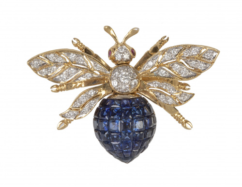 Broche abejorro con cuerpo cuajado de zafiros calibrados de