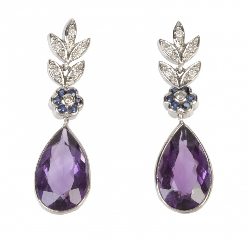 Pendientes largos con amatista talla pera facetada que pend