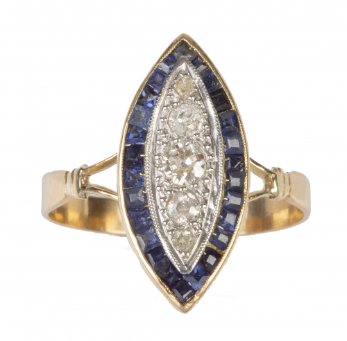 Sortija lanzadera lanzadera ojival Art-Decó con cinco brill