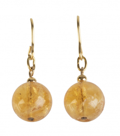 Pendientes largos con cuentas esféricas de citrinos y montu