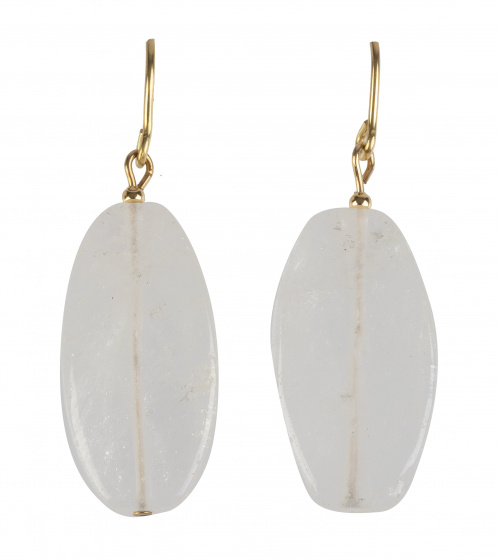 Pendientes largos con cuentas de cuarzo hialino y montura d