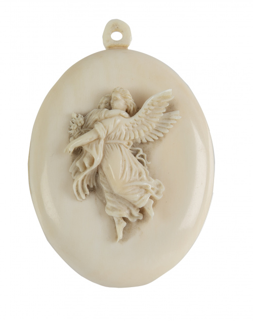 Colgante oval S. XIX de marfil con figura de ángel y niño t