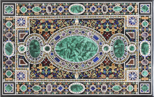 Tapa de mesa con trabajo de piedras duras con amatista, mal