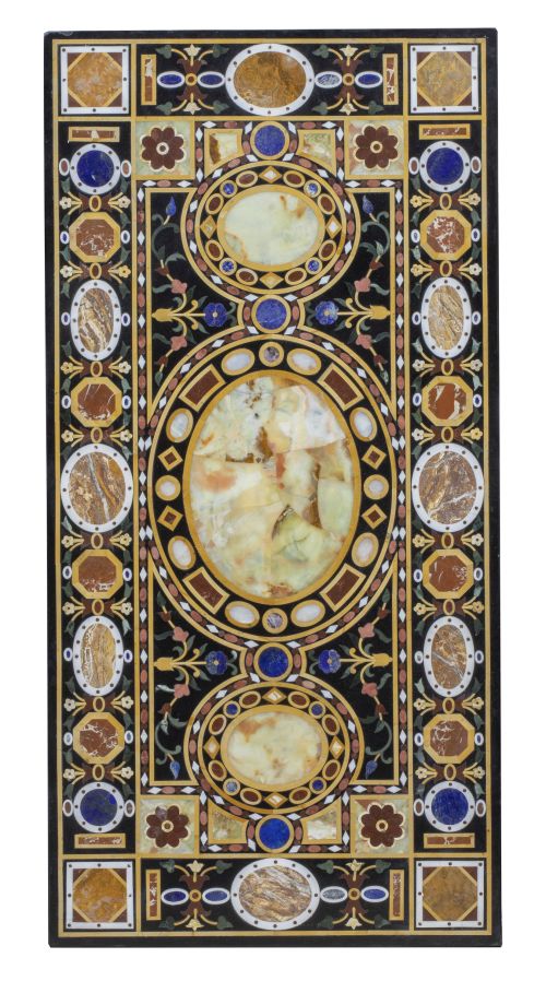 Tapa de mesa. con marqutería de piedras duras, entre ellas,