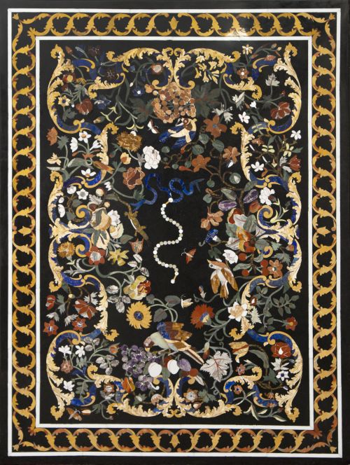 Tapa de mesa rectangular con trabajo de piedras duras como 