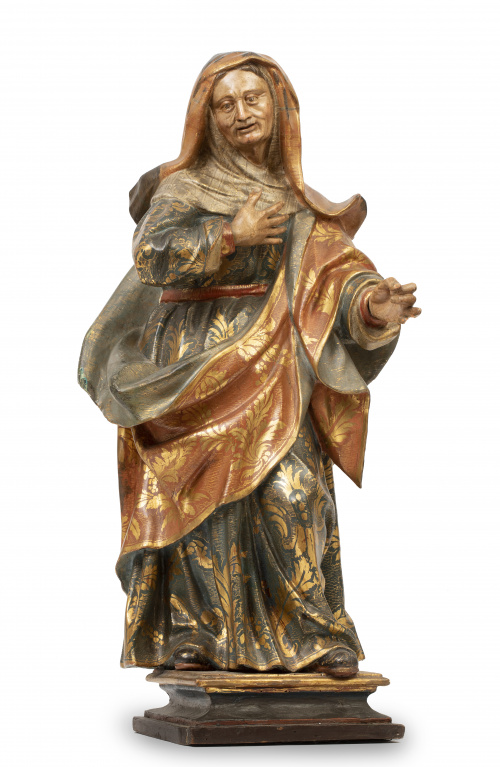 Santa Ana.Escultura en madera tallada, policromada, dorad