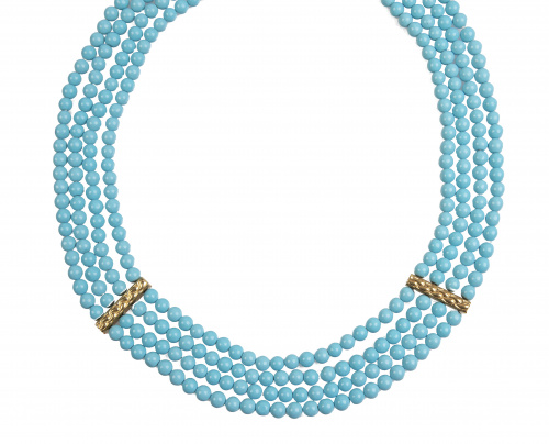 Collar de cuatro hilos de esferas de turquesas  con entrepi