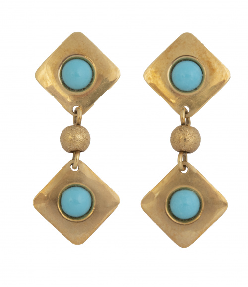 Pendientes largos con diseño de rombos con cabujón de turqu