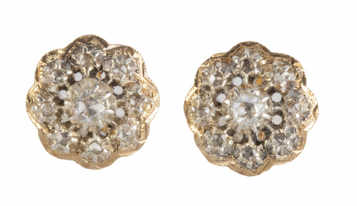 Pendientes S. XIX con rosetón de diamantes en montura graba