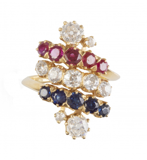 Sortija lanzadera años 30 con tres bandas oblícuas una de b