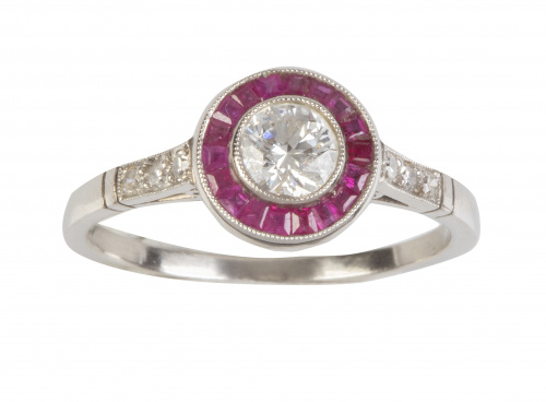 Sortija ojo de perdiz con centro de brillante de 0,35 ct ap