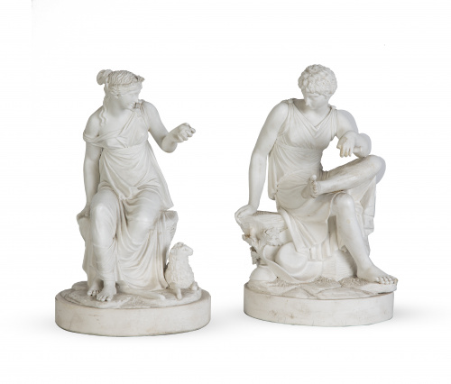 Pareja de figuras en biscuit representando pastor y pastora