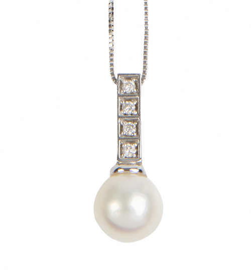 Collar con perla que pende de barra de brillantes