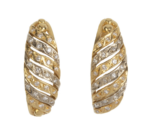 Pendientes de brillantes en forma de bandas curvas de oro b