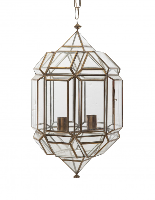 Farol octogonal de cristal y metal.España, pp. del S. XX.