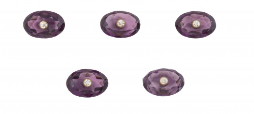 Conjunto de cinco botones Art-Decó con amatistas ovales ado