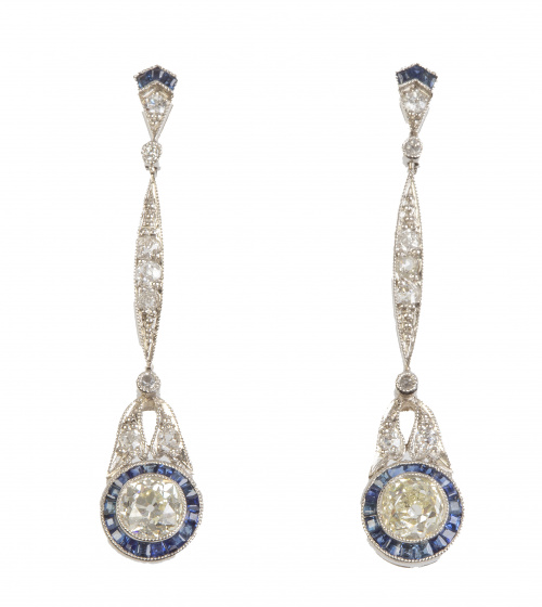 Pendientes largos estilo Art-Decó con ojo de perdiz de bril