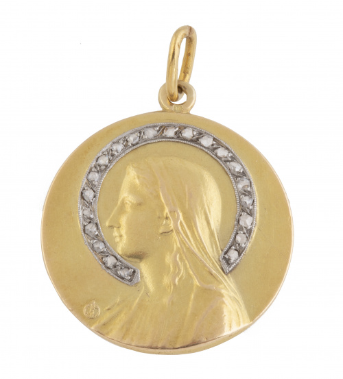 Medalla colgante de la Virgen de pp. S.XX con nimbo de diam