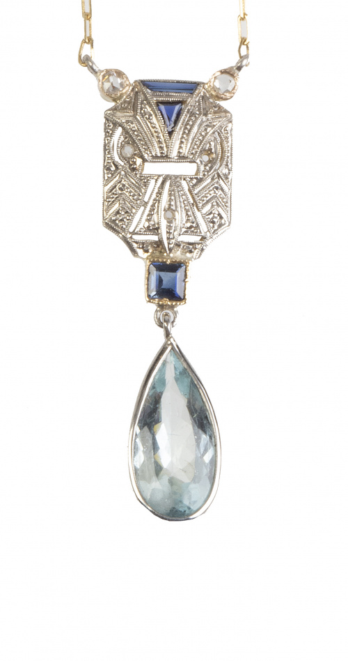 Pendentif Art-Decó con perilla de aguamarina colgante de mo