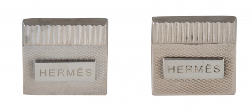 Gemelos rectangulares HERMÉS en plata con decoración de ret