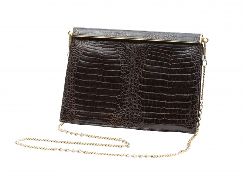 Bolso pequeño de piel de cocodrilo color marrón oscuro tipo