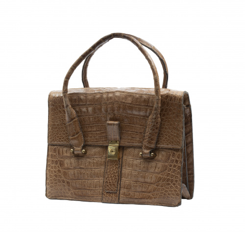 Gran bolso de piel de cocodrilo color marrón, con dos asas
