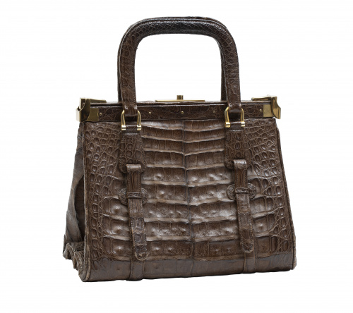 Gran bolso piel de cocodrilo color marrón, con dos asas 