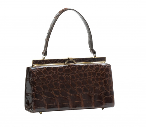 Bolso piel de cocodrilo color marrón oscuro, tipo doctor ba