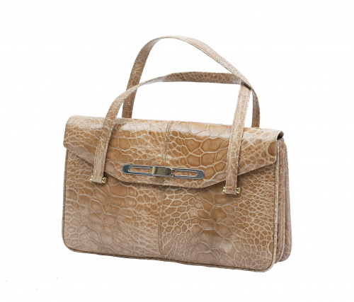 Bolso piel de cocodrilo color beige con dos asas
