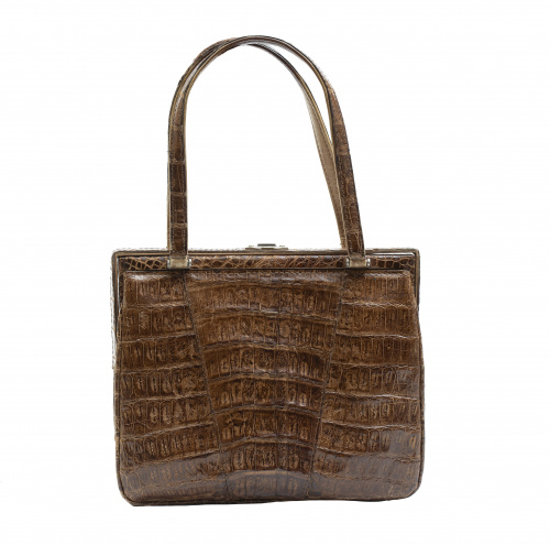 Bolso piel de cocodrilo color marrón, con dos asas