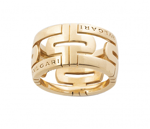 Sortija BVLGARI con diseño de banda ancha con decoración ge