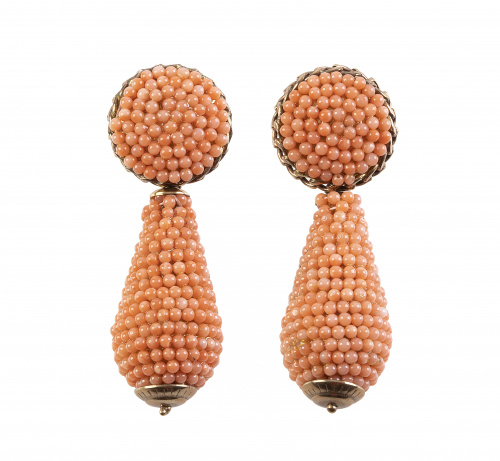Pendientes largos de coral con botón y perilla colgante com