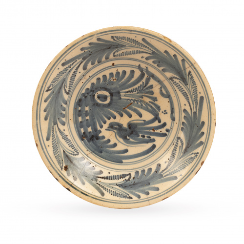 Plato de cerámica esmaltada en azul de cobalto de la serie 