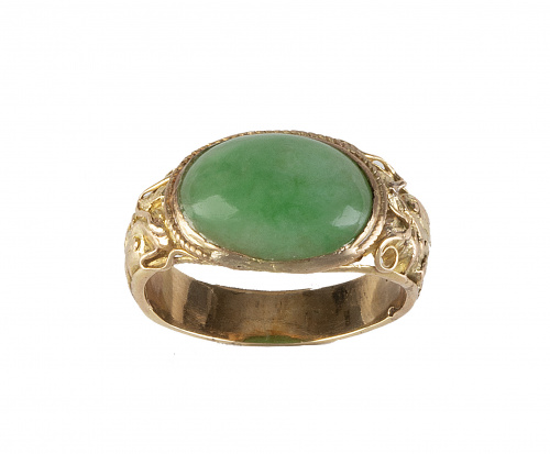Anillo chino con jade imperial, decorado con dragones labra