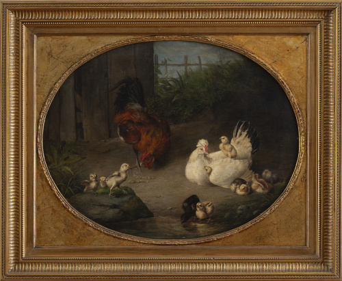 EUGÈNE RÉMY MAES (Bélgica, 1849-1931)Gallina y pollitos