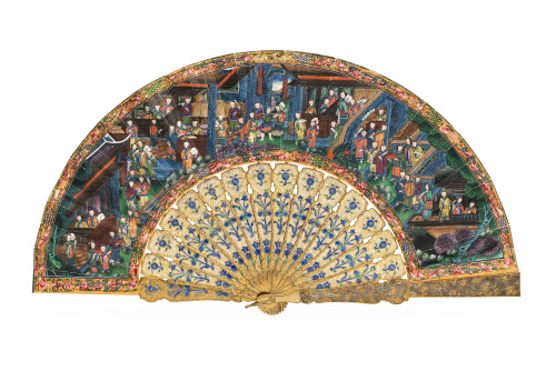 Abanico mil caras con varillaje en plata dorada en filigran